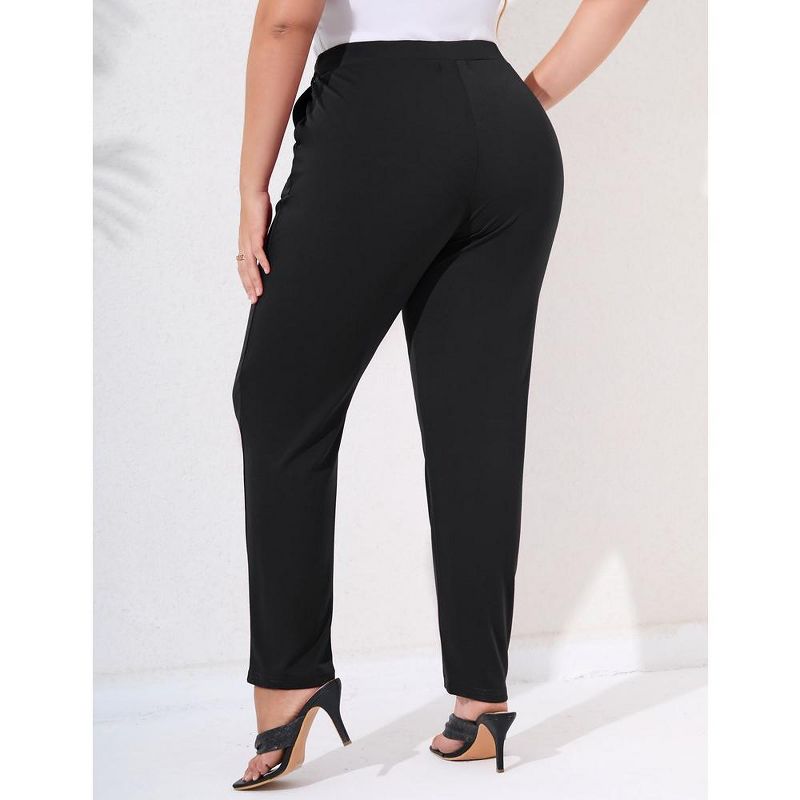 KOJOOIN Womens Plus Size Stretch Work Pants Elastic Waist Business Casual Pants with Pockets Pencil Leg Pants, 5 of 6