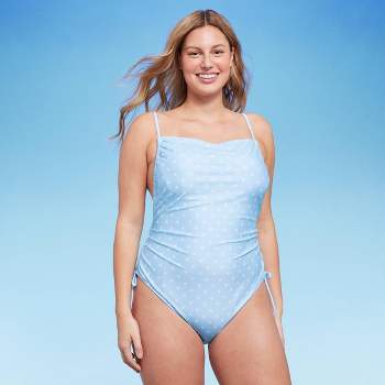 Women's Side-Cinch Detail Extra High Leg Cheeky One Piece Swimsuit - Wild Fable™ Blue