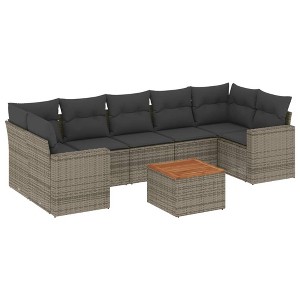 vidaXL Patio Sofa Set with Cushions Outdoor Furniture 8 Piece Poly Rattan - Gray - 1 of 4