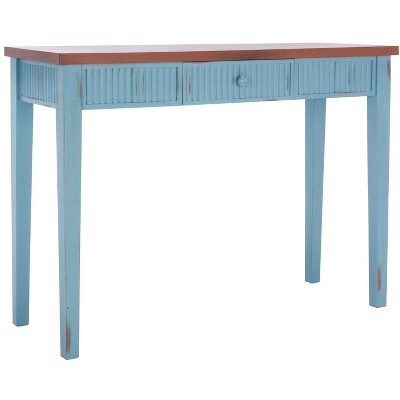 Blue and Oak Wood Console Table with Storage Drawer