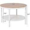 VINGLI 25.6" Natural White Round Farmhouse Coffee Table, 2-Tier Storage Wood Center Circle Accent Table for Living Room, Natural Color - 2 of 4