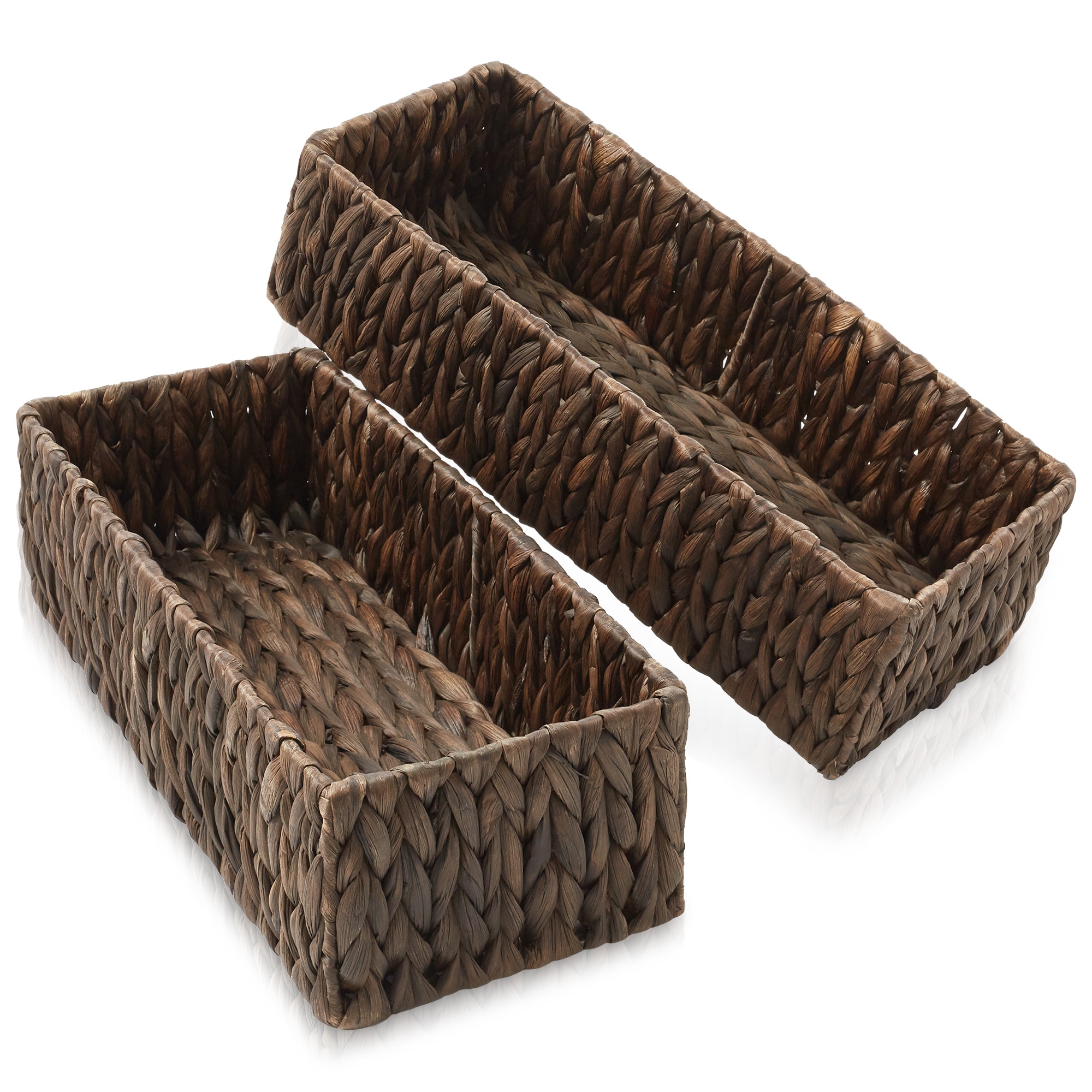 Casafield Bathroom Storage Baskets - Set of 2, Espresso - Water Hyacinth, 16" W x 6.75" D x 4.25" H, Woven Toilet Paper, Tissue, Shelving Bins