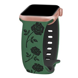 HTUTWOO Rose Floral Engraved Apple Watch Band, Two-Tone Silicone Strap 38/40/41/42/44/45/49mm for iWatch Series 11 10 9 8 7 6 5 4 3 2 1 SE Ultra - 1 of 4