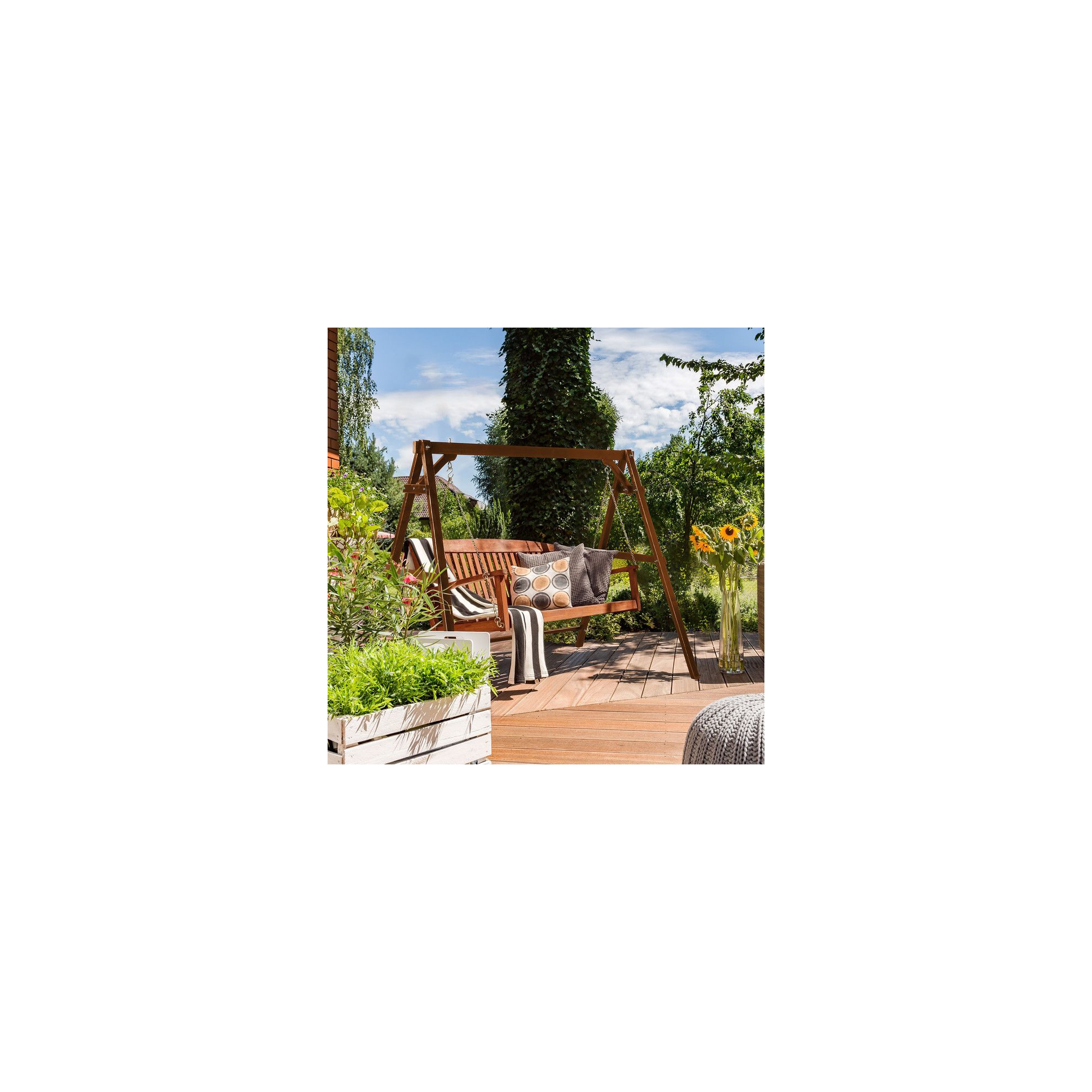 Karl Home 84 in. Tan Wood Outdoor Porch Swing Stand Suitable for 5 ft. Swing