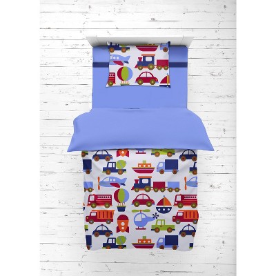 Bacati - Transportation Blue Navy Green Red Orange 4 pc Toddler Bedding Set