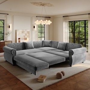 GDFStudio Keene 6-Seater L-Shaped Chenille Sectional Sofa Bed with Pull-Out Sleeper - 1 of 4
