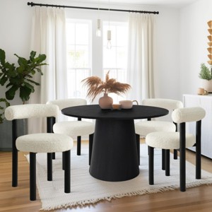 Dwen+Shaun 5-Piece Dining Table Set for 4, 46" Manufactured Grain and 4 Round Seat Beige Boucle Dining Room Chairs -Maison Boucle - 1 of 4