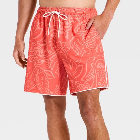 Goodfellow & Co Men's 7" Vacation Collection Paisley Print Swim Trunks - Goodfellow & Co™ Coral Red Paisley L