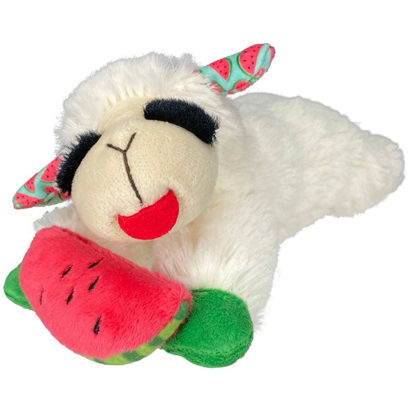 Multipet 8&#34; Lamb Chop with Watermelon Interactive Plush Dog Toy, 1 of 6