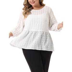 Agnes Orinda Women's Plus Size Winter Fashion 3/4 Puff Sleeve Babydoll Blouses - 1 of 4