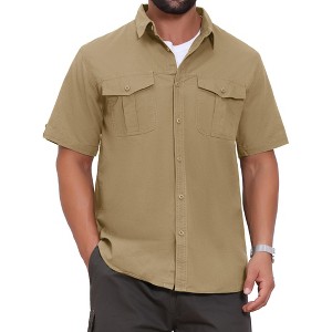 INSPIRE CHIC Men's Fishing Summer Short Sleeve Solid Cargo Shirts - 1 of 4