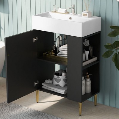 NicBex Bathroom Vanity with Sink,Modern Bathroom Sink Vanity with Storage Space,21.6 inch Bathroom Sink Cabinet for Bathroom,White/Green