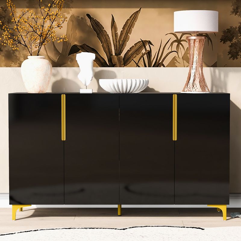 55" Light Luxury Sideboard with 4 Doors and Metal Legs, A Glossy Finish Storage Cabinet with Adjustable Shelves 4A - ModernLuxe, 2 of 13