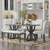Retro Rectangular Dining Table Set For 6, Dining Set Solid Wood, Modern Kitchen Table And Chairs With 4 Upholstered Chairs & 1 Bench-Cuddlewood - 2 of 4