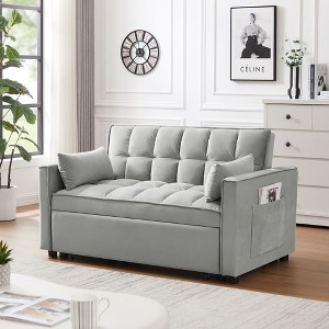 PAGED Loveseat Modern Velvet Lounge Sofa Pullout Sofa Bed with Adjustable Backrest, Toss Pillows, Pockets for Living Room, Apartment - 1 of 4