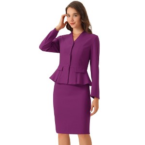 INSPIRE CHIC Women's Long Sleeve Collarless Peplum Blazer and Pencil Skirts Suit Set 2 Pcs - 1 of 4