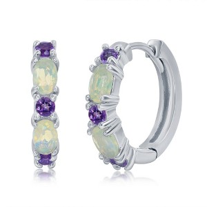 Simona Sterling Silver White Opal & Amethyst 18mm Hoop Earrings - Purple - 1 of 2