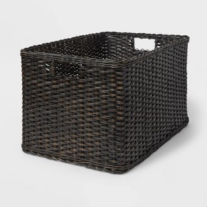XL Washed Woven Rattan Crate Black - Brightroom™: Decorative Storage Basket, Rectangle, Air Dry, 22"x15"x13.25" - 1 of 3