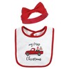 Hudson Baby Infant Girls Cotton Bib and Headband or Caps Set, Red Truck Bows, One Size - 3 of 4