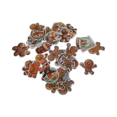 Unique Bargains Christmas Stickers for Ceramic Glass Metal Paper Plastic Waterproof Gingerbread Men 50 Sheets Vinyl Brown Tones 1Set