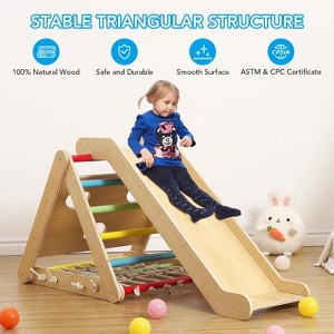 Indoor Jungle Gym for Kids,2-in-1 Wooden Climbing Playset | 3-Sided Triangle Climber - 1 of 4
