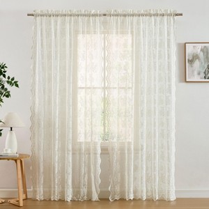 HLC.ME Jolene Floral Soft Decorative Lace Semi Sheer Light Filtering Rod Pocket Window Curtain Panels - Set of 2 - 1 of 4