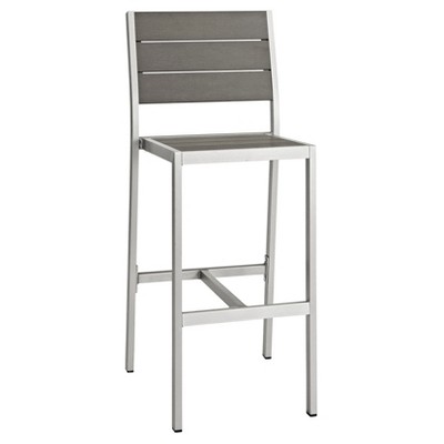 Shore Outdoor Patio Aluminum Armless Bar Stool in Silver Gray - Modway