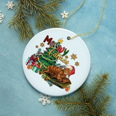 Meowy Catmas Orange Cat Christmas Ornament with Santa Hat