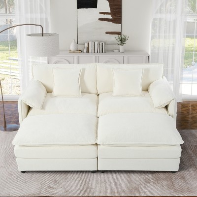 DOMETOUR Deep Seat Sectional Cloud Sofa with 2 Ottomans & Soft Pillows, Loveseat Modular Couch for Living Room, Apartment,DIY Combination