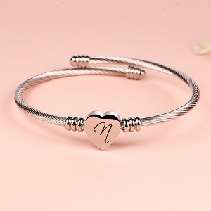 Twisted Steel Heart Cable Initial Bracelet - 1 of 4