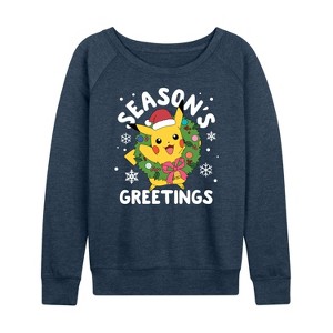 Women's - Pokémon - Pikachu Seasons Greetings Lightweight French Terry Wide Neck Long Sleeve Shirt - 1 of 4