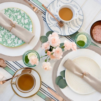 Taupe Woven Vinyl Round Placemats, Set of 12