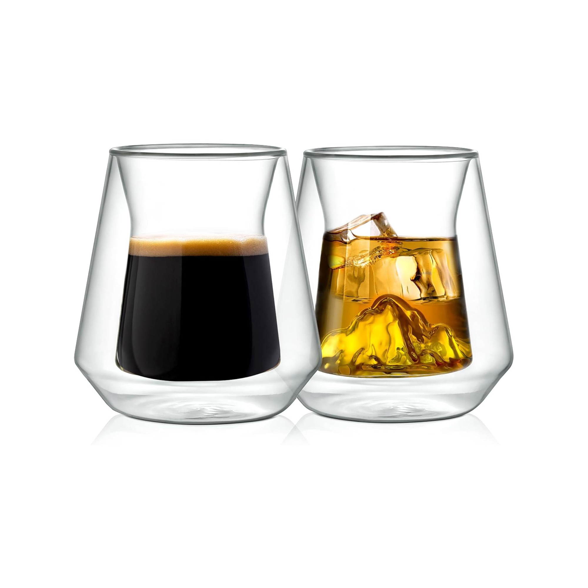 NutriChef 2 Pcs. Double-Wall Insulated Glasses - Clear Glass Cups, 8 Ounces Each