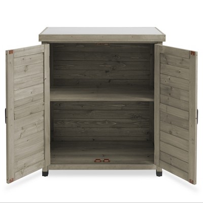 Gray Cedar Outdoor Storage Cabinet with Metal Top