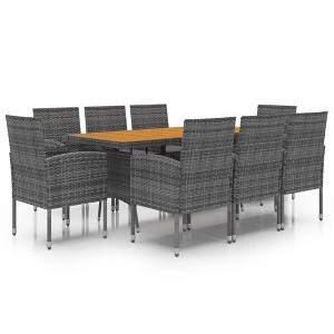 vidaXL Outdoor Dining Set | 9 Piece Patio Furniture | Gray Poly Rattan, Acacia Wood Table, Steel Frame, Foam Filled Cushions | Table+8 Chairs - 1 of 4