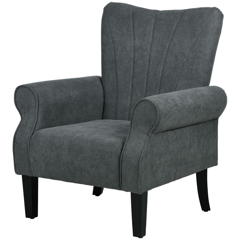 HOMCOM Fabric Accent Chair, Modern Armchair with Wood Legs, Rolled Arms, Soft & Padded for Living Room, Dark Gray, 4 of 7