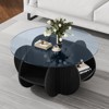Dolonm 31.5" Round Coffee Table w/4 Storage Shelves: Tempered Glass Top & Walnut MDF Frame, Space-Saving for Small Apartments - 3 of 4