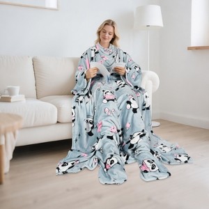 Catalonia Adult Wearable Fleece Blanket Snuggie with Foot Pockets, Super Soft Micro Plush Wrap Blanket Long Robe Loungewear, Cozy Gift for Woman Man - 1 of 4
