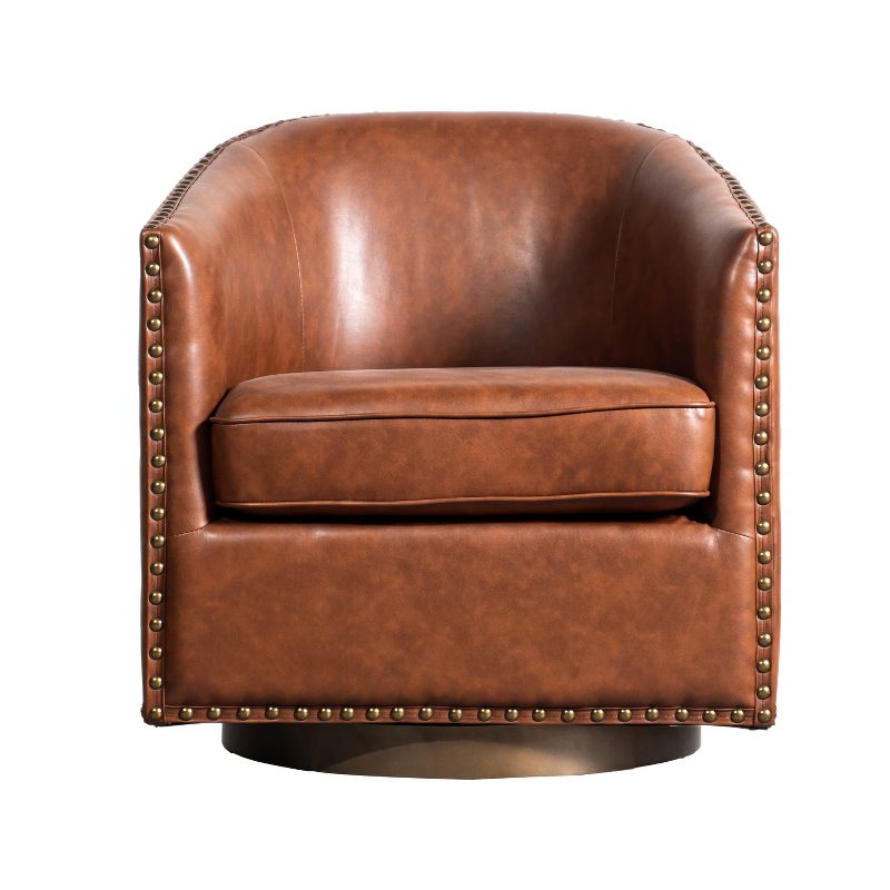 Emma and Oliver Cole Upholstered Club Style Barrel Accent Chair with 360° Swivel Vinyl Wrapped Base and Decorative Nail Head Trim, 4 of 14