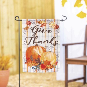 Plaid Pumpkin Greetings Garden Linen Flag - 1 of 4