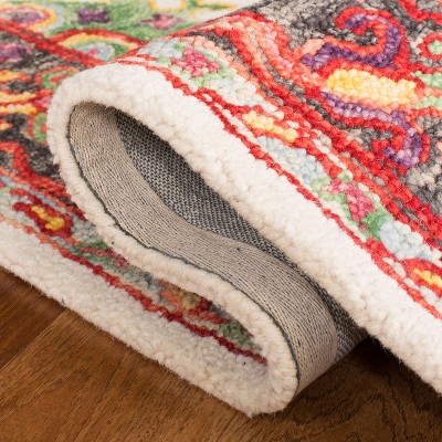 Ivory and Red Hand-Tufted Wool Runner Rug