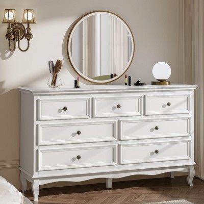 Heynemo Dresser for Bedroom, 7 Drawers Dresser with Distinctive Wooden Legs &  Paint Finish, Great for Bedroom, Living Room, Hallway