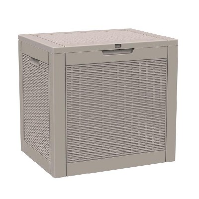 Dolonm 30 Gallon Deck Box, Outdoor Storage Box, with Lockable Lid & Woodgrain Design - All-Weather Resistant,Black