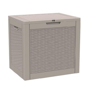 Dolonm 30 Gallon Deck Box, Outdoor Storage Box, with Lockable Lid & Woodgrain Design - All-Weather Resistant,Black - 1 of 4