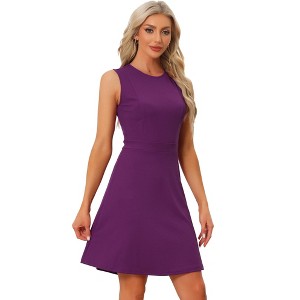 INSPIRE CHIC Women's Work Round Neck Sleeveless Fit and Flare Dresses - 1 of 4