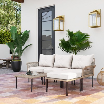 Cream White 5-Piece Outdoor Patio Furniture Set with Cushions