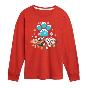 Boys' - Paw Patrol - Pup Group Snowy Pawprint Long Sleeve Graphic T-Shirt - 1 of 4