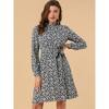 Allegra K Women's Mock Neck Swing Midi Long Sleeve A-line Floral Dress - 2 of 4