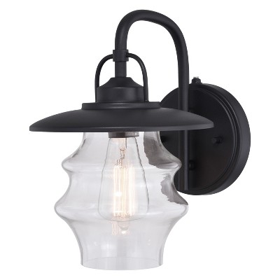 VAXCEL Glenn 1 Light Dusk to Dawn Black Coastal Outdoor Wall Lantern Clear Glass