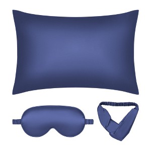 Unique Bargains Hair Skin Eye Mask Hair Band Envelope Breathable Satin Pillowcase Set Queen 20"x30" - 1 of 4